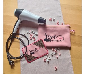 Stickdatei ITH - LOVE is in the HAIR - Tasche & MugRug & Anhänger